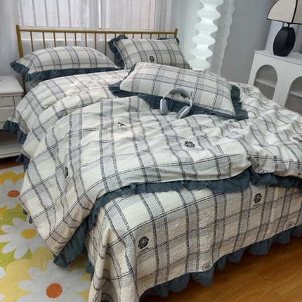 暖居 2025春夏款高温砂洗棉花床盖三件套被套四件套同款纯棉夏被空调被四季 小香