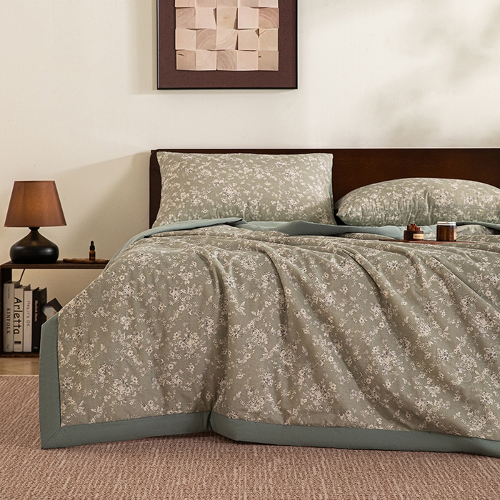 91家纺网 家纺一手货源 找家纺 吾诺 2025 全棉印花单层纱大豆夏被四件套夏凉被空调被子被芯全棉夏被 轻盈