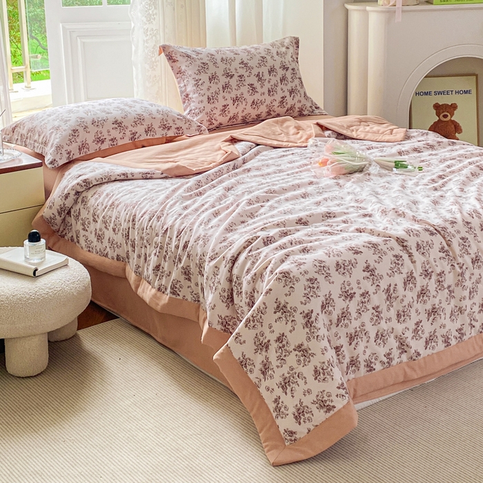 91家纺网 家纺一手货源 找家纺 左右家纺 2025新款A类双层纱大豆夏凉被 蜜瓜橙