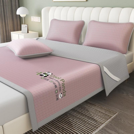 福来临家纺 2025新款清凉抗菌冰丝床席床笠-熊猫 熊猫-粉-床席款