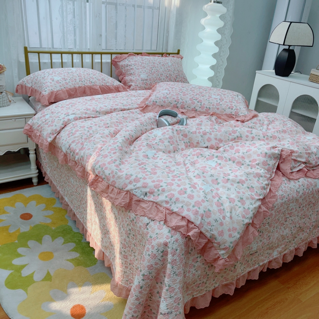 91家纺网 家纺一手货源 找家纺 暖居 2025春夏款高温砂洗棉花床盖三件套被套四件套同款纯棉夏被空调被四季 爱情故事