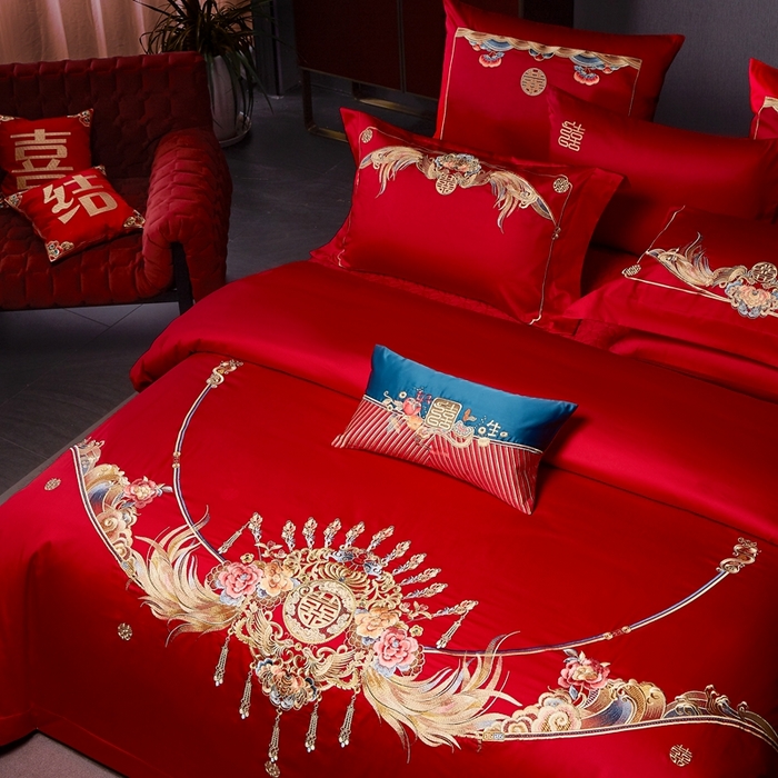 91家纺网 家纺一手货源 找家纺 高大尚 2025新款长绒棉囍嫁系列四件套荣华富贵