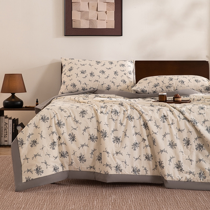 91家纺网 家纺一手货源 找家纺 吾诺 2025 全棉印花单层纱大豆夏被四件套夏凉被空调被子被芯全棉夏被 雅苑