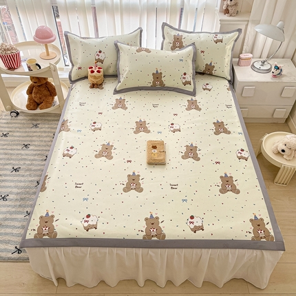 川悦生活 2025新款600D立体宽边冰丝印花凉席 甜心派对