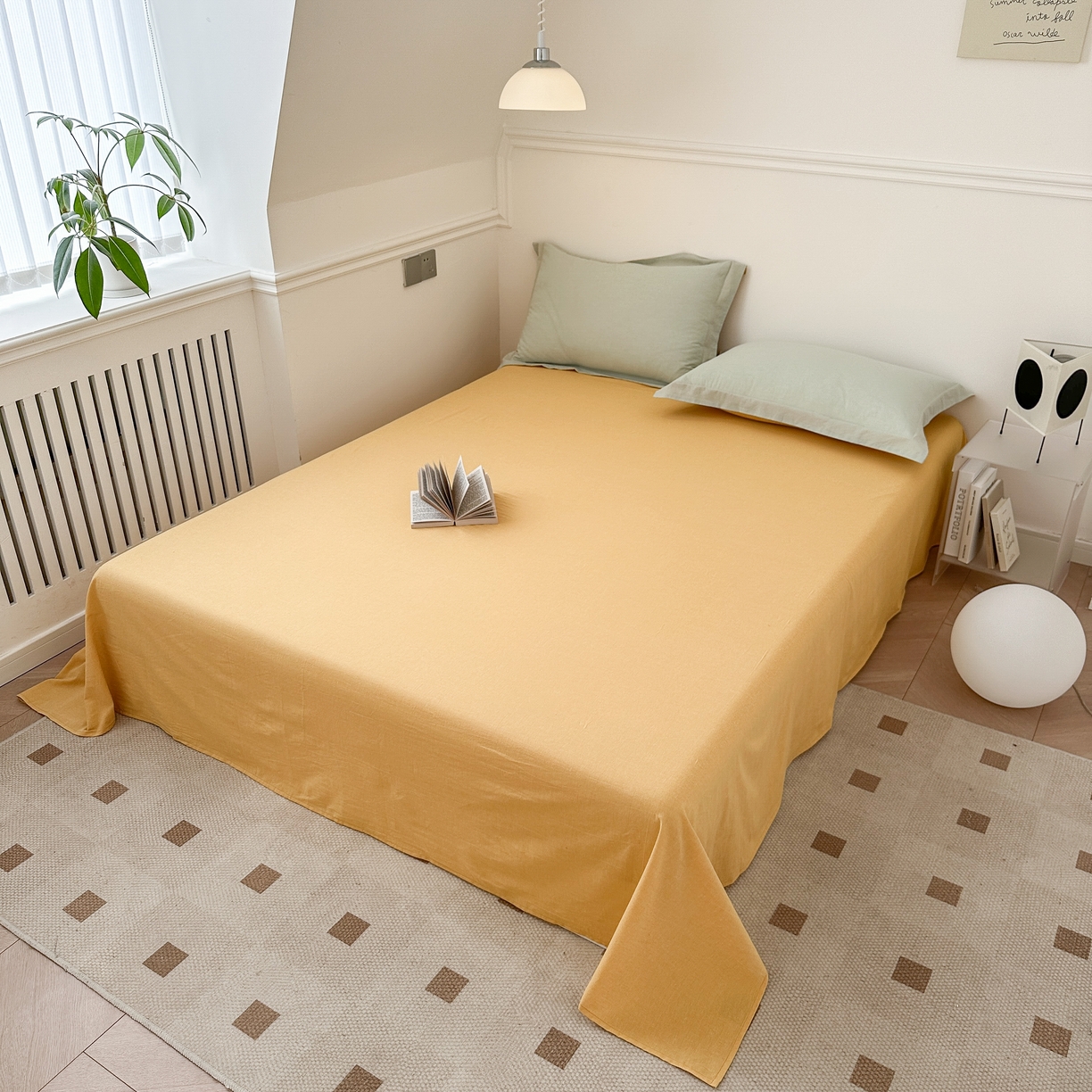 91家纺网 家纺一手货源 找家纺 嘉汀兰家居  2025新款A类母婴级有氧全棉色织水洗棉小清新印花床单单品单床单床单单件 黄