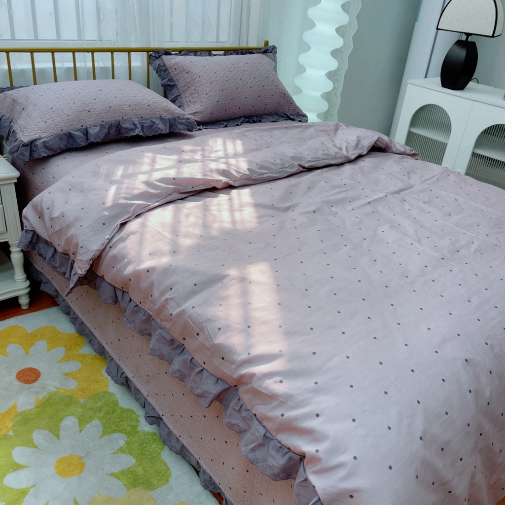 91家纺网 家纺一手货源 找家纺 暖居 2025春夏款高温砂洗棉花床盖三件套被套四件套同款纯棉夏被空调被四季 芋泥波波紫