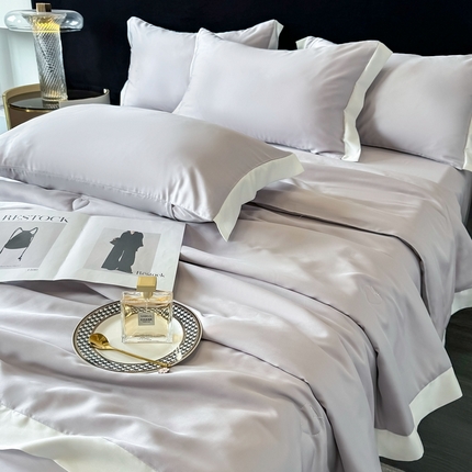91家纺网 家纺一手货源 找家纺 （总）迷尚家居 2025新款100%莱赛尔纯色双拼天丝夏凉被四件套