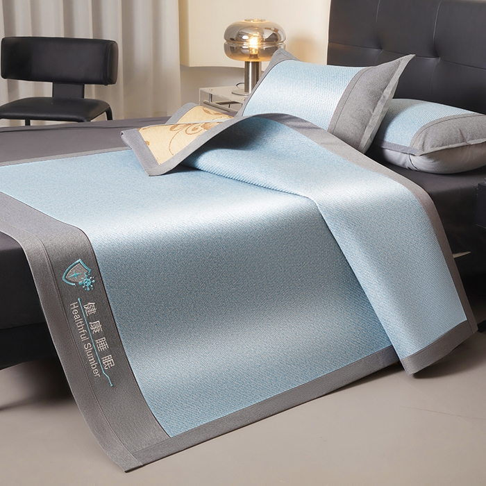 91家纺网 家纺一手货源 找家纺 席都凉席工厂店 2025年新款刺绣加厚双面印尼藤席-健康睡眠 湖水蓝