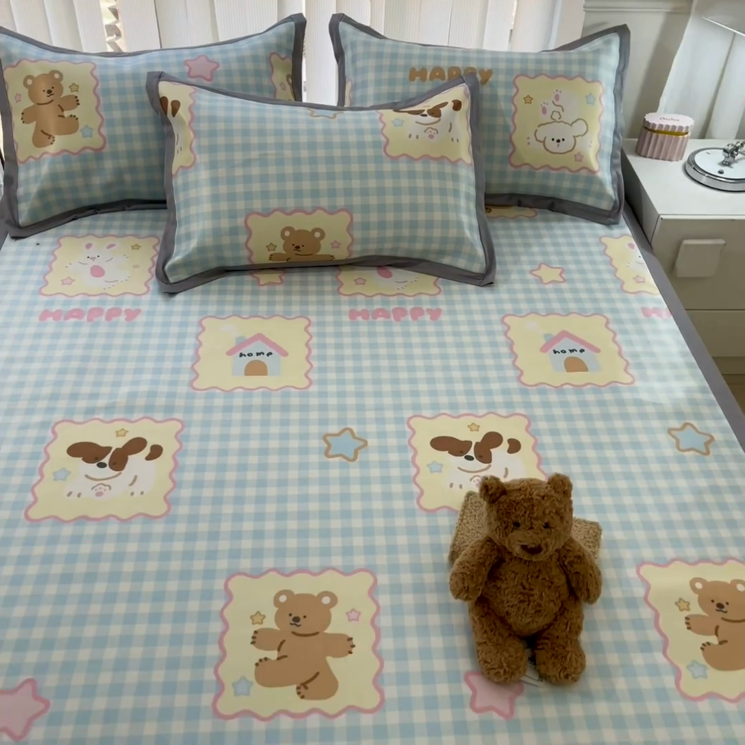 91家纺网 家纺一手货源 找家纺 川悦生活 2025新款600D立体宽边冰丝印花凉席 趣味Party