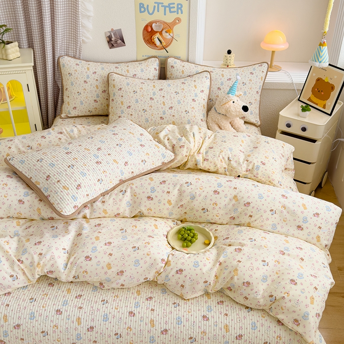 91家纺网 家纺一手货源 找家纺 赫梵茜 2025新款有氧针织双层纱单床盖床盖三件套床盖四件套 软萌萌