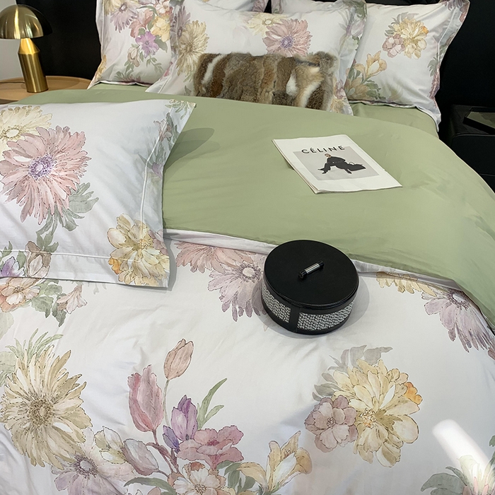 91家纺网 家纺一手货源 找家纺 莱豫家纺 2025新款50支长绒棉数码印花四件套 繁花