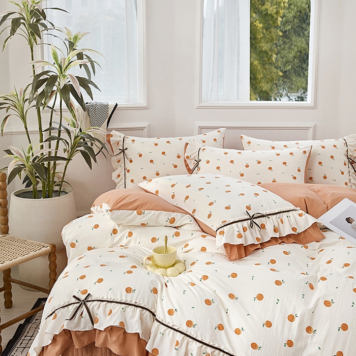 91家纺网 家纺一手货源 找家纺 卡迪亚家纺 2025新款轻氧棉小碎花韩式花边床盖 秋果