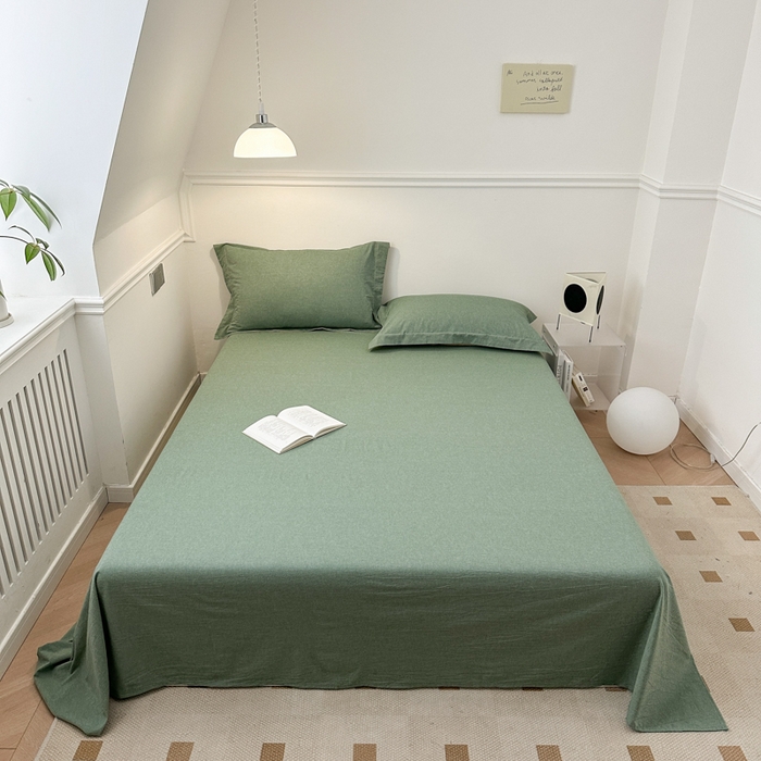 91家纺网 家纺一手货源 找家纺 嘉汀兰家居  2025新款A类母婴级有氧全棉色织水洗棉小清新印花床单单品单床单床单单件 绿