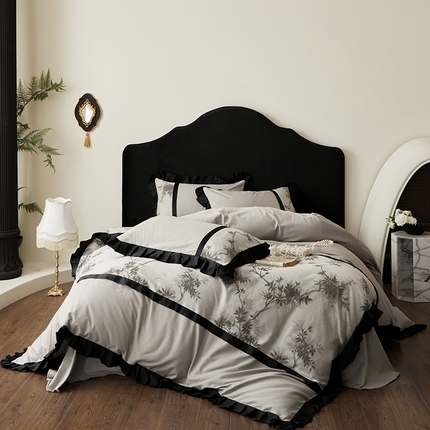 薏思家纺 2025新款全棉纯棉色织大提花四件套--法式浪漫蝴蝶边工艺 暗香疏影Secret Fragrance