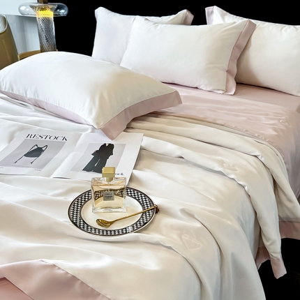 91家纺网 家纺一手货源 找家纺 （总）迷尚家居 2025新款100%莱赛尔纯色双拼天丝夏凉被四件套