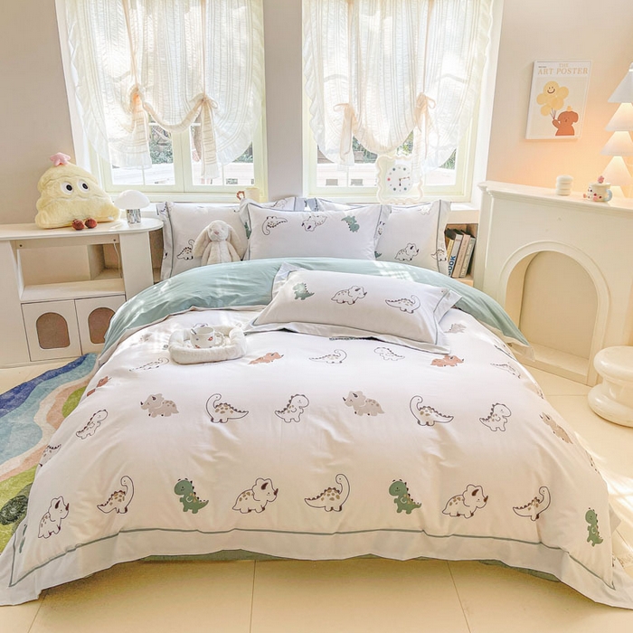 91家纺网 家纺一手货源 找家纺 7V 2025新款轻奢大宽边100%纯棉四件套133*76全棉喷气宽幅长绒棉被套床单床笠套件 侏罗纪