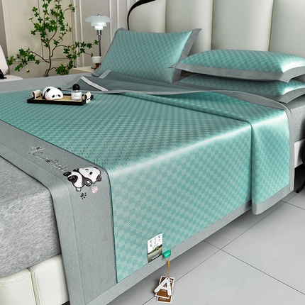 91家纺网 家纺一手货源 找家纺 （总）小牛席业 2025新款棋盘格-熊猫冰丝席系列凉席藤席冰丝席冰藤席冰丝席竹席空调席乳胶席凉感豆豆席