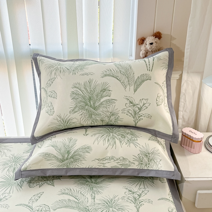 91家纺网 家纺一手货源 找家纺 川悦生活 2025新款600D立体宽边冰丝印花凉席 森林丛野-绿