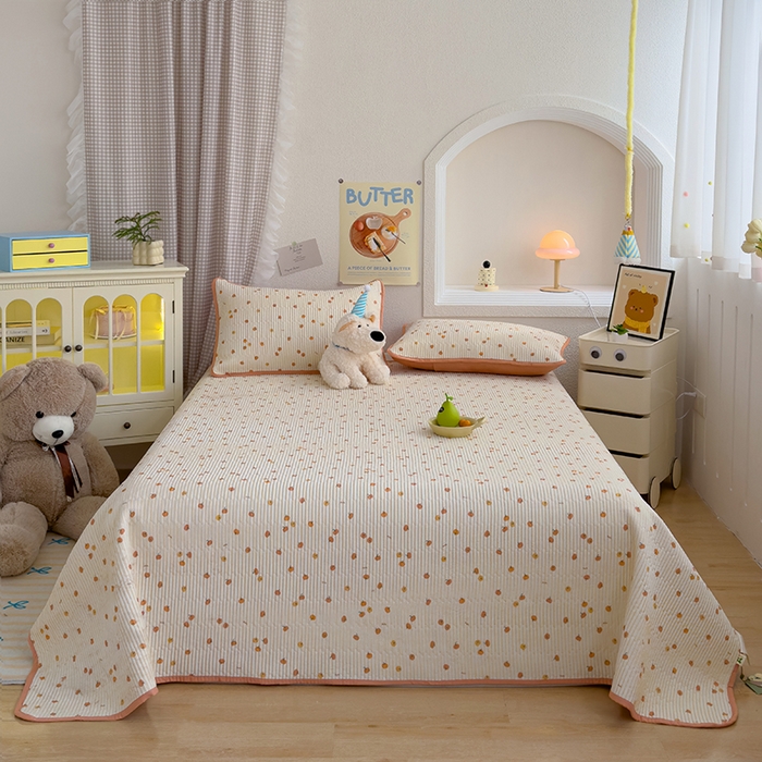 91家纺网 家纺一手货源 找家纺 赫梵茜 2025新款有氧针织双层纱单床盖床盖三件套床盖四件套 小南瓜