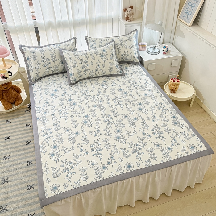 91家纺网 家纺一手货源 找家纺 川悦生活 2025新款600D立体宽边冰丝印花凉席 花簇田园