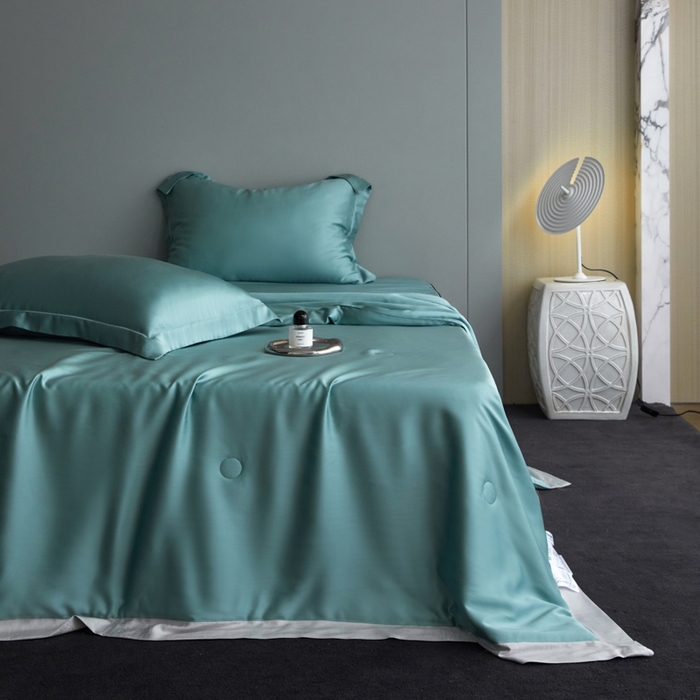 91家纺网 家纺一手货源 找家纺 A+爱家（纪梵茜） 2025新款纯色夏被四件套 冰海蓝