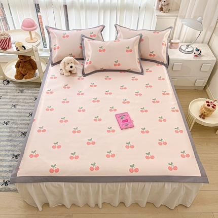 川悦生活 2025新款600D立体宽边冰丝印花凉席 星星小樱桃