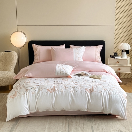 91家纺网 家纺一手货源 找家纺 （总）卡巴伦2025新款全棉刺绣拼接款四件套翩翩起舞