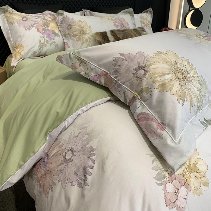 91家纺网 家纺一手货源 找家纺 莱豫家纺 2025新款50支长绒棉数码印花四件套 繁花