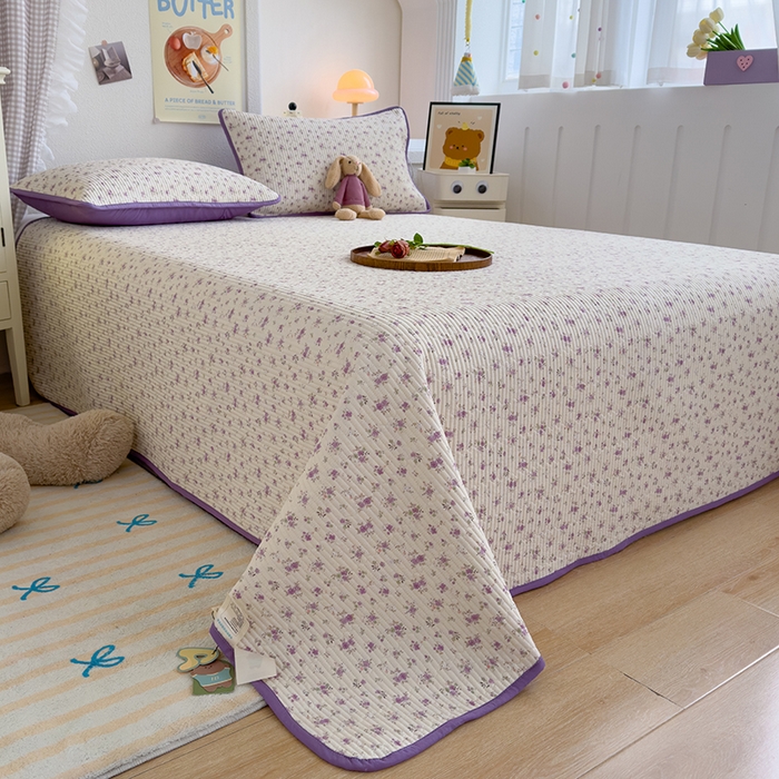 91家纺网 家纺一手货源 找家纺 赫梵茜 2025新款有氧针织双层纱单床盖床盖三件套床盖四件套 蕾拉小姐