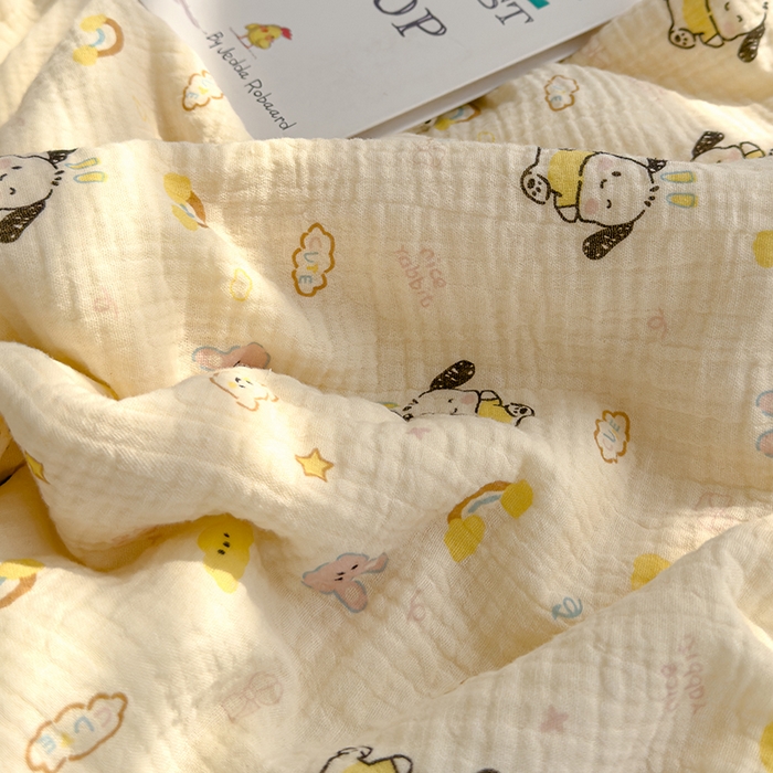 91家纺网 家纺一手货源 找家纺 芯恋 2025新款母婴级全棉皱皱纱儿童被双层纱夏被 霓虹小狗