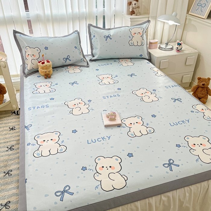 91家纺网 家纺一手货源 找家纺 川悦生活 2025新款600D立体宽边冰丝印花凉席 冰星小熊