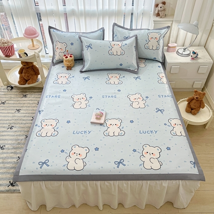 川悦生活 2025新款600D立体宽边冰丝印花凉席 冰星小熊