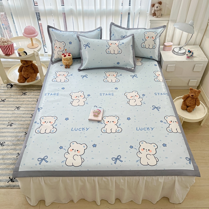 91家纺网 家纺一手货源 找家纺 川悦生活 2025新款600D立体宽边冰丝印花凉席 冰星小熊