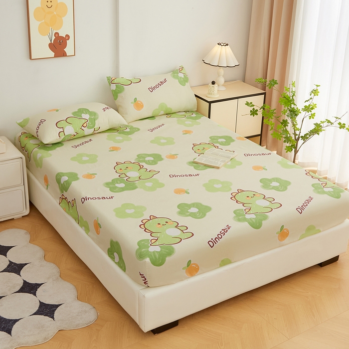 91家纺网 家纺一手货源 找家纺 金泰莱 2025新款锦柔老粗布印花床笠 恐龙宝贝