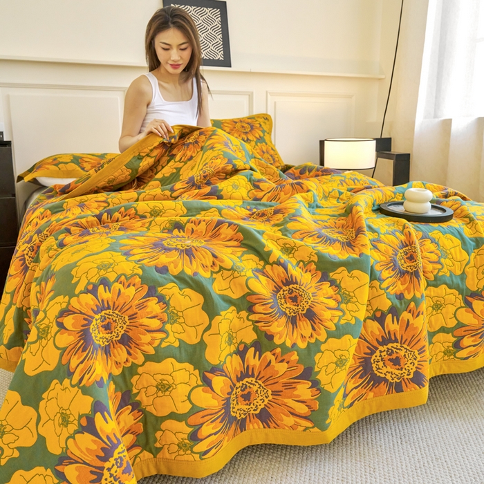 91家纺网 家纺一手货源 找家纺 棠薇家纺 2025新款60S长绒棉纯棉纱布毛巾被 可可花园