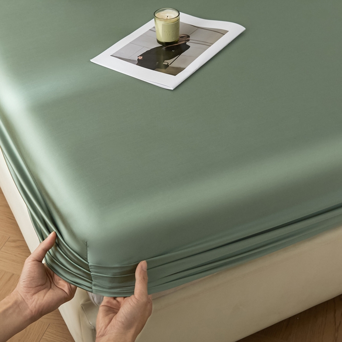91家纺网 家纺一手货源 找家纺 涵宸2025新款天丝-天丝棉-纯色单床笠-场景1 床笠-赛琳绿