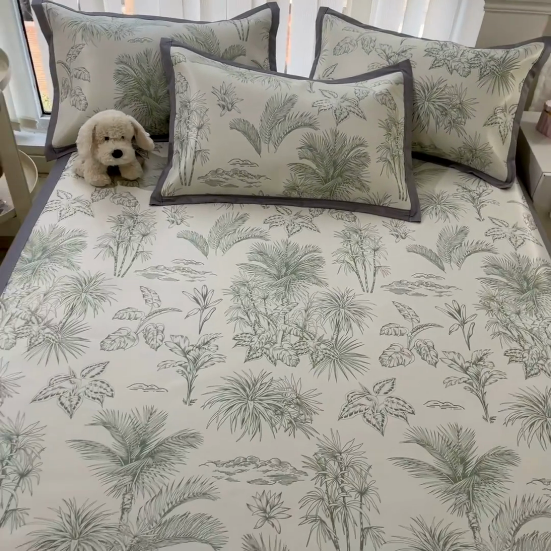 91家纺网 家纺一手货源 找家纺 川悦生活 2025新款600D立体宽边冰丝印花凉席 森林丛野-绿