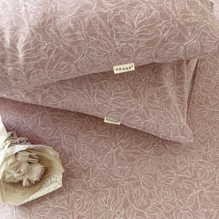 91家纺网 家纺一手货源 找家纺 新印象2025新款直角纯棉老粗布套件 床单款老粗布 -萝梦红