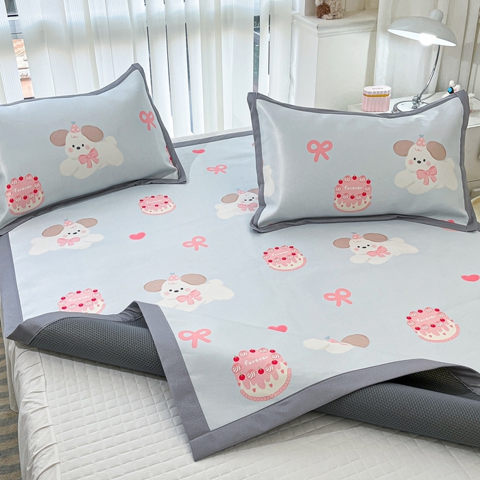 91家纺网 家纺一手货源 找家纺 川悦生活 2025新款600D立体宽边冰丝印花凉席 生日小狗