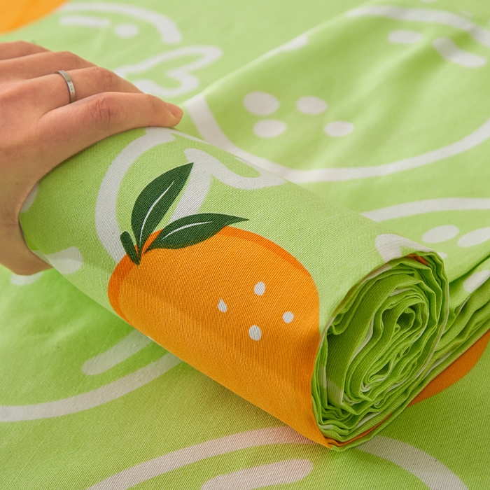 91家纺网 家纺一手货源 找家纺 金泰莱 2025新款锦柔老粗布床单老粗布凉席三件套 气泡橙