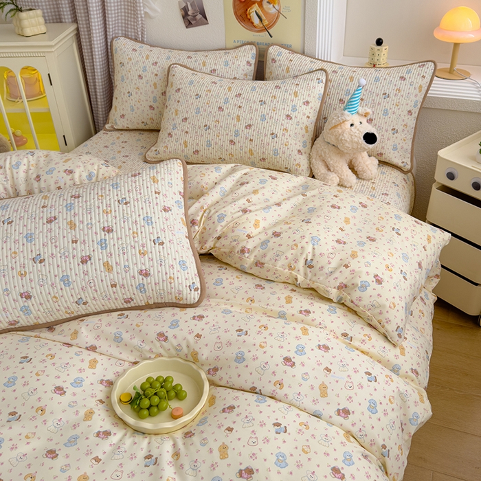 91家纺网 家纺一手货源 找家纺 赫梵茜 2025新款有氧针织双层纱单床盖床盖三件套床盖四件套 软萌萌