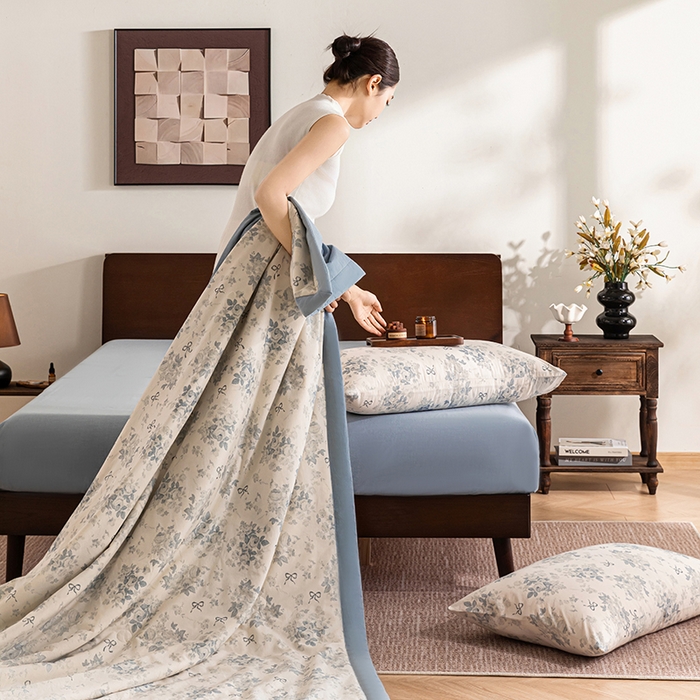 91家纺网 家纺一手货源 找家纺 吾诺 2025 全棉印花单层纱大豆夏被四件套夏凉被空调被子被芯全棉夏被 婉约