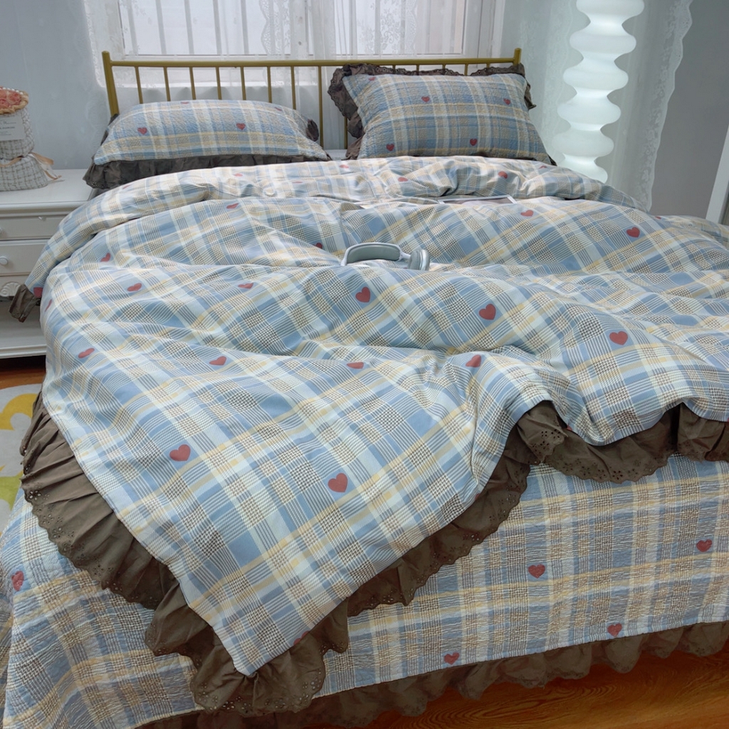 91家纺网 家纺一手货源 找家纺 暖居 2025春夏款高温砂洗棉花床盖三件套被套四件套同款纯棉夏被空调被四季 莱恩蓝色