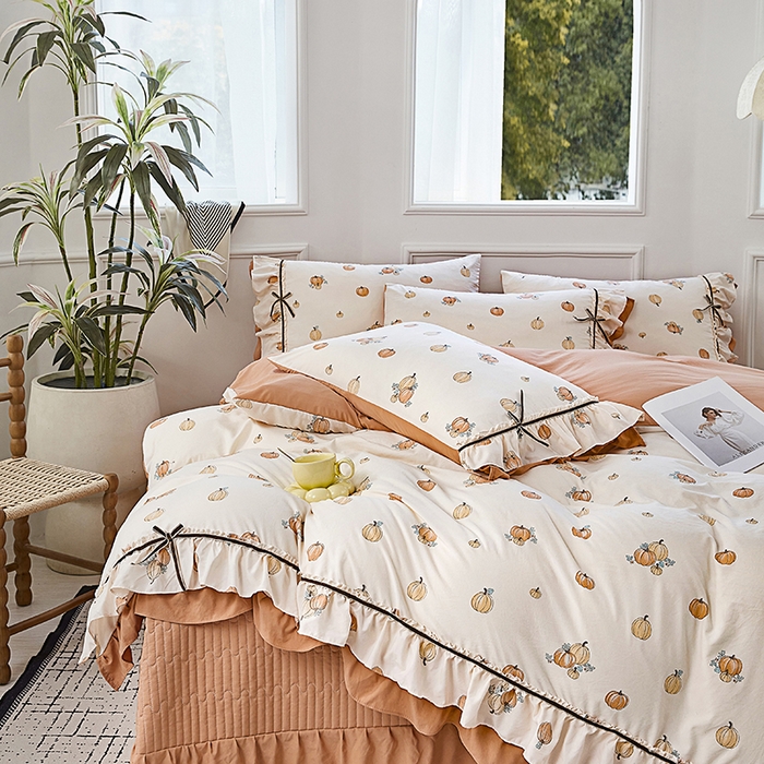 91家纺网 家纺一手货源 找家纺 卡迪亚家纺 2025新款轻氧棉小碎花韩式花边床盖 觅可可