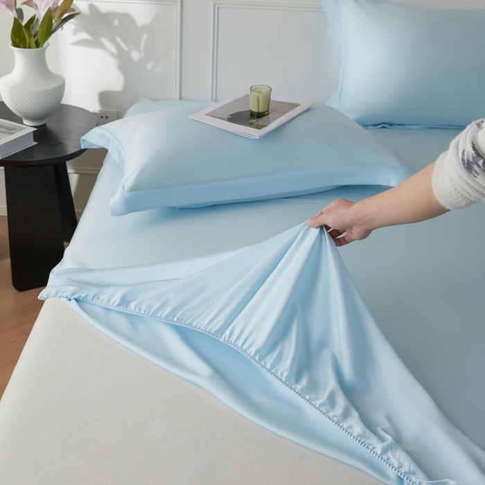 91家纺网 家纺一手货源 找家纺 涵宸2025新款天丝-天丝棉-纯色单床笠-场景1 床笠-海天兰