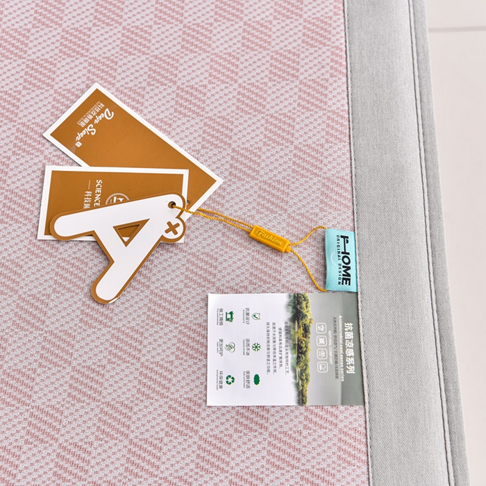 91家纺网 家纺一手货源 找家纺 小牛席业 2025新款棋盘格-熊猫凉感冰丝席系列（床笠款） 粉色