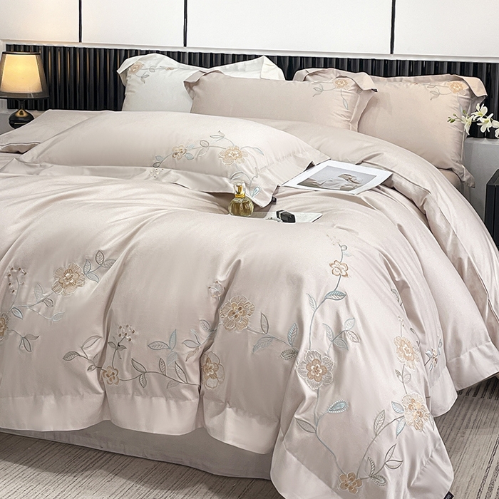 91家纺网 家纺一手货源 找家纺 2025新款春夏新款A类长绒棉全工艺刺绣四件套纯棉全棉轻奢风直播高端床上用品 蔓艺-颜粉