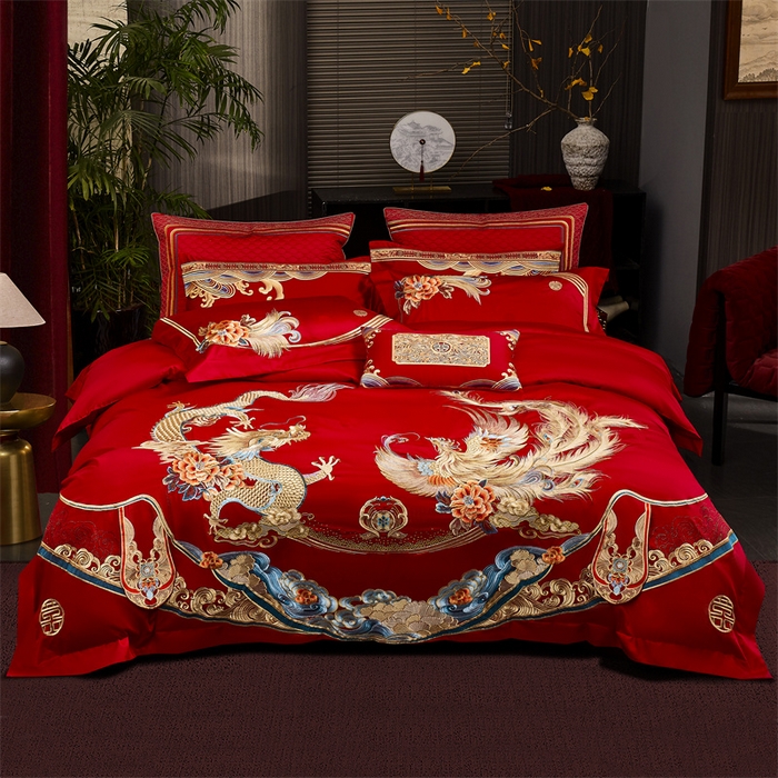 91家纺网 家纺一手货源 找家纺 高大尚婚庆馆 2025春夏新款双股长绒棉提花四件套-尊享系列皇家喜事