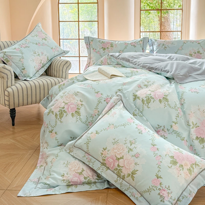 91家纺网 家纺一手货源 找家纺 7V 2025新款轻奢大宽边100%纯棉四件套133*76全棉喷气宽幅长绒棉被套床单床笠套件 曼妙