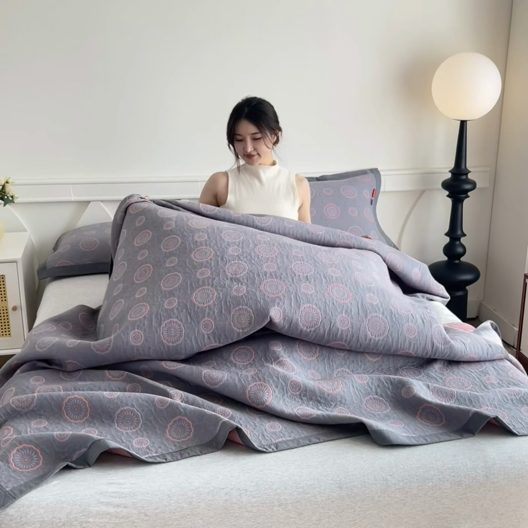 91家纺网 家纺一手货源 找家纺 棠薇家纺 2025新款60S长绒棉纯棉纱布毛巾被 龙凤呈祥